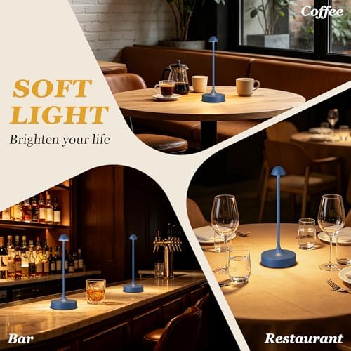 Kakanuo Rechargeable Cordless Table Lamp, Battery Operated Lamps, 3-Color Stepless Dimming, Portable Wireless Desk Lamp, LED Lighting for Dining Room, Restaurant, Office, Bar, Home(Navy 2 Pack) - Image 6
