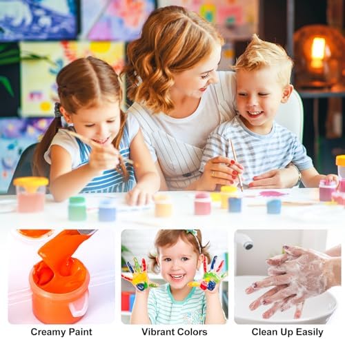 322PCS Washable Acrylic Paint for Kids Arts and Crafts, 23 Gouache Watercolor Paint Combination Sets of 12 Colors for Party Classroom Painting Supplies,23 Flat and 23 Pointed Brushes - Image 5