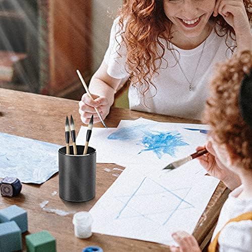 Vaydeer Metal Pen Holder Aluminum Pencil Holder for desk, Round Desktop Organizer and Black Pencil Cup for Office, School, Home and Stationary Supplies (3.15 x 3.15 x 3.94 Inches) - Image 2