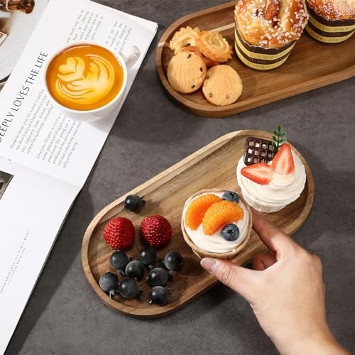 Wenqik 18 Pieces Acacia Wood Tray Set 10 x 5 Inch Acacia Oval Wood Tray Platters Plates Set for Fruit Cheese Dessert Appetizer Vegetable Charcuterie BBQ Party Weddings Supply - Image 4