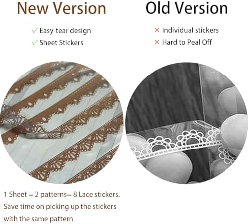 160 Pcs Transparent Lace Stickers for Scrapbooking Photo Album Card Making Journals Wedding Invitations Craft Project Decoration, White and Light Coffee Color PET Material, 40 Patterns - Image 5
