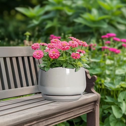 G EPGardening Ceramic Plant Pots, 7 Inch Plant Pot, Light Grey - Image 4