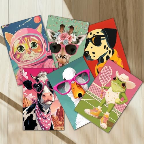 6 Different Animals Paint By Numbers for Adults Cat Giraffe Dog Cow Duck Frog Art DIY Colorful Animal Drawing Paintwork Paint by Acrylic Paint Mini Canvas Easy Painting Kits 8x12 Inch without Framed - Image 4