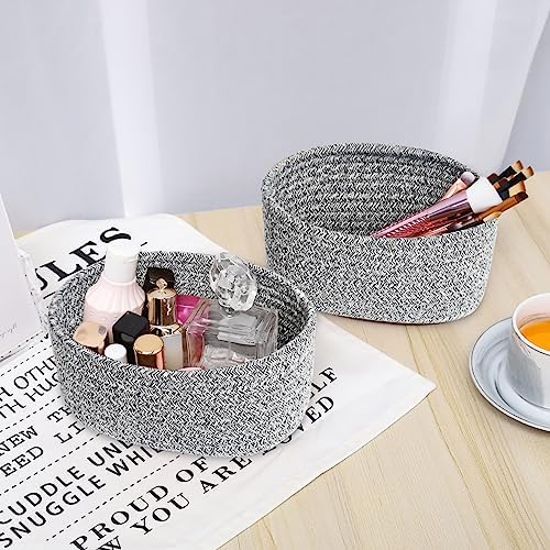 【2 Pack】ABenkle Small Woven Baskets, Tiny Oval Shallow Storage Baskets, Mini Cotton Rope Empty Decorative Basket, Boho Little Organizer Bins for Bathroom, Cat Dog Toy Gifts Baskets - Image 6