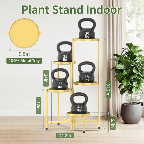 LASZOLA Plant Stand Indoor with 10 Inch Large Metal Tray, 5 Tier Gold - Image 2