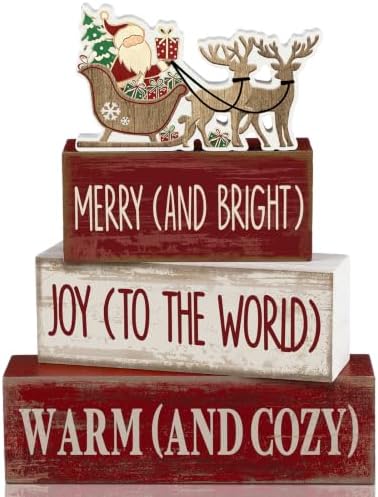 Moucuny 4 Pcs Christmas Table Decoration for Home Wooden Santa Sleigh Signs by Moucuny