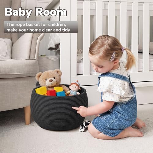 Goodpick Large Toy Storage Basket for Kids, Round, 15.7" x 10.5", Black - Image 2