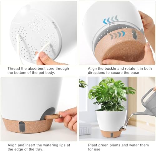 Self Watering Pots for Indoor Plants, 3 Pack 12/10/8 Inch, Large Planter with Water Reservoir, Modern Decorative Flower Pots for Home & Office White - Image 4