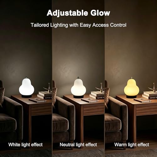Bedside Touch Control Table Lamp,Pear Mini USB Rechargeable 3 Color Desk Lamp, Warm Ambient Portable Night Light for Bedroom Living Room Home Decor Ideal Gift for Men Women(Cream) - Image 2