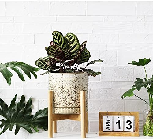 8 Inch Plant Pot with Stand, Ceramic Planter with Drainage Holes, Saucers and Mesh Pads for Indoor-Outdoor Plants - Image 7