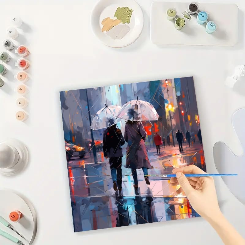 TAOPAOLAB Rainy City Walk Digital Painting Kit for Adults - DIY Couple Under Umbrellas Oil Painting on Canvas 7.87x7.87in, Framed Acrylic Paint Kit, Good for Beginners, Home Decor or Gift Artwork - Image 3