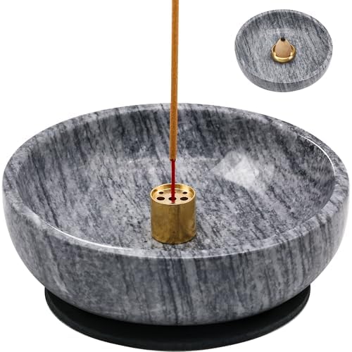 Natural Marble Incense Burner, Stick and Reflux Incense Holder, Handmade Stick Incense Burner, Ideal for Incense Smoking, Incense Burning and Decoration (Extra Large 5.91inGrey) by Vrupin