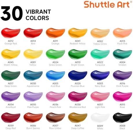 Shuttle Art Acrylic Paint Set, 30 x12ml Tubes Artist Quality Non Toxic Rich Pigments Colors Great for Kids Adults Professional Painting on Rocks Canvas Wood Clay Fabric Ceramic Crafts - Image 2