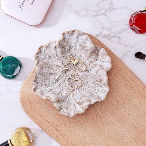 Ceramic Jewelry Dish - Petal Shaped Ring Holder & Key Bowl, Handcrafted Decorative Bowl for Vanity, Dresser, or Entryway, Cute Room Decor & Unique Gift for Women (Kiln Turning White) - Image 6