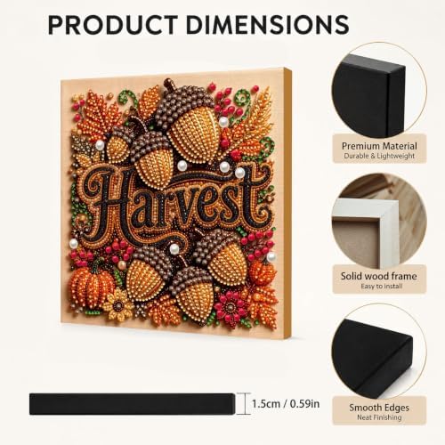 DIY Pearl Painting Kit for Adults, Autumn Harvest Fall Art with Wood Frame, 20x20cm Self-Adhesive Pearl Diamond Craft, Autumn Wall Decor Gift for Women, Beginners Relaxing Hobby Kit - Image 6