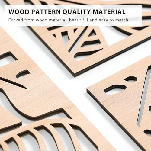 VIYYIEA Boho Solid Wood Carved Wall Art Set of 3, Geometric Minimalist Wooden Home Decor Panels, Handcrafted Solid Wood Wall Hanging for Living Room Bedroom Hallway, 16 x 8 Inch Each (Leaves Oak) - Image 3
