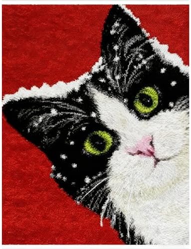 Howie's Latch Hook Kits for Adults, DIY Tuxedo Cat Crochet Yarn Latch Hook Rug Kit for Adults, Color Preprinted Pattern Embroidery Decoration(Tuxedo Cat, 19.69 x 14.96 inch) by HowiesNeedlepoint