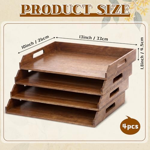 AceOrbit 4 Pcs Stackable Paper Tray Acacia Wood Desk Organizer Letter Tray - Image 2