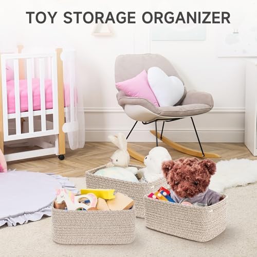 3 Pack Small Storage Baskets for Organizing, 11.8×7.8×5.1", Mixed Brown - Image 6