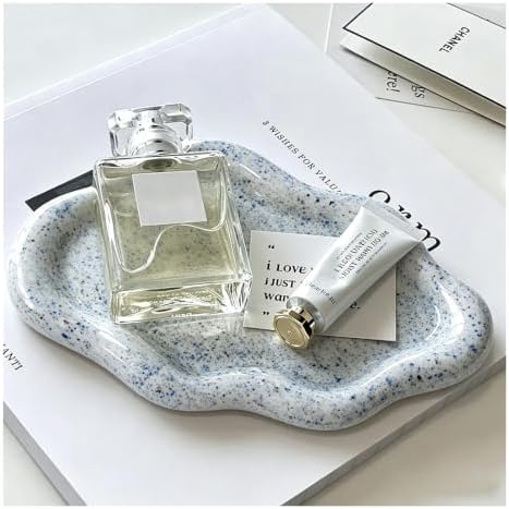 Jewelry Tray for Women, Cloud Shape Ceramic Trinket Dish, Jewelry Organizer Storage Holder for Ring Earring Bracelet Necklace, Ring Tray (Stone Blue) by BESSKON