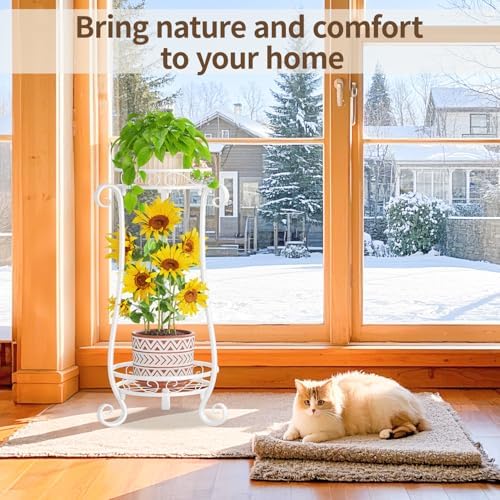 LASZOLA Metal Corner Plant Flower Stand Tall Indoor Outdoor, 2 Tiers White - Image 2