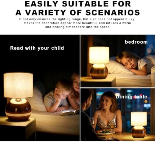 Modern Rose Gold Table Lamp, Small Bedside Nightstand Light, 6.2X6.2X10.4 Inch, with Linen Shade and Included LED Bulb, for Bedroom Living Room - Image 4