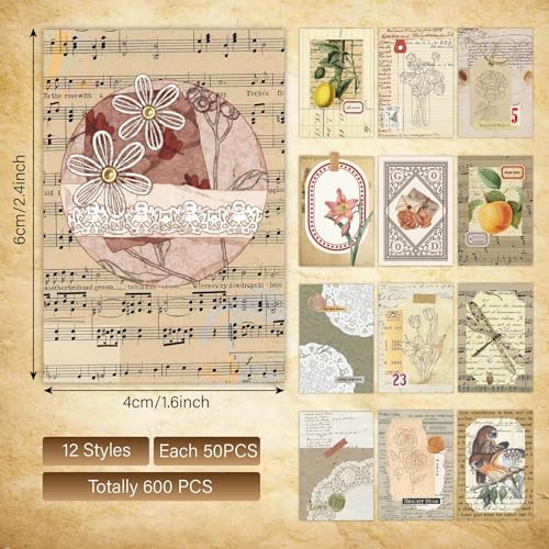600 Sheets Vintage Washi Stickers, Scrapbook Stickers Journaling Supplies - Planner, Diary, Craft Gifts - Precut Ephemera Set for Scrapbooking & Junk Journaling (Vintage) - Image 2