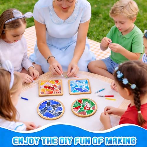 GHAHILI 4 Sets DIY Mosaic Kits for Adults Glass Mosaic Tiles for Crafts with Wooden Coasters for Women Mixed Color Mosaic Kit Craft Coaster Project Handmade Making Kit Set for Home Decor Gifts - Image 3