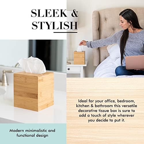JUSK Design Tissue Box Holder - Modern, Minimalist, Durable Wooden Box with Sliding Bottom, Easy-Refill - Premium-Quality Bamboo Cover, Square, Pack of 2 - Image 5