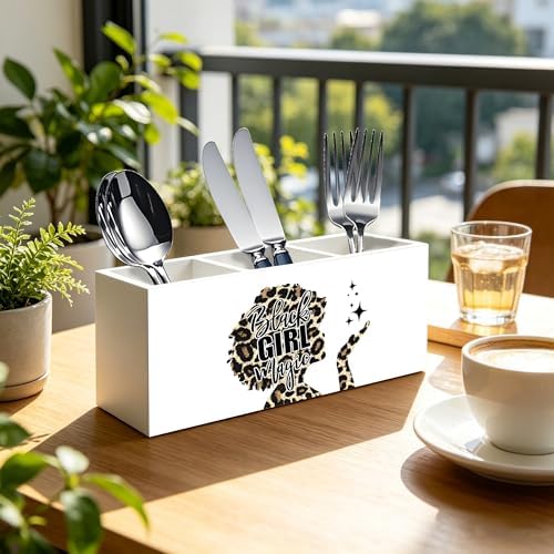 Black Girl Magic Leopard Print Makeup Brush Toothbrush Holder for African American Women, Black Women Empowerment Cheetah Print Wood Signs Pen Pencil Holder Organizer Desk Accessories - Image 2