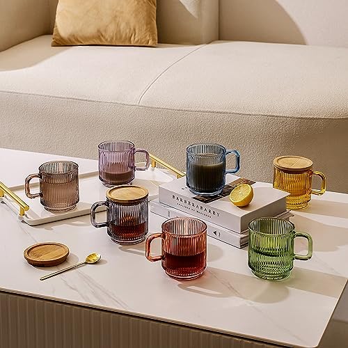 Lysenn Glass Coffee Mug with Lid - Premium Classical Vertical Stripes Glass Tea Cup - for Latte, Tea, Chocolate, Juice, Water - Lead-Free - Bamboo Lid - Lime Green - Image 6