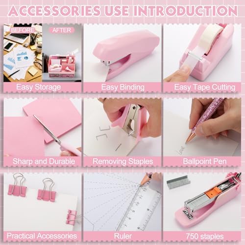 Feifeiya 18 Pack Pink Office Supplies Desk Accessories for Women - Image 3