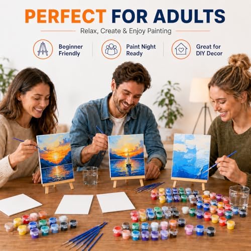 8 Pack 8 x 10 Inch Canvas Boards for Painting, Art Canvas Bulk for Drawing with Paint Brushes & 12 Colors Acrylic Paint, Mini Painting Canvas with Easel Set, Painting Kits for Adults Party Supplies - Image 3