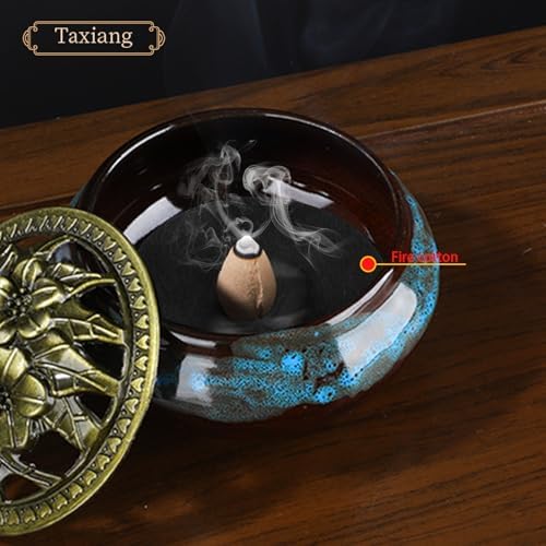 2 Pack Ceramic Incense Burner Holder Set – 9 Hole Incense Stick Holder with Coil Incense Holder & Burner Tray – Multi-Function Censer for Cones, Coil Incense, and Stick Incense (Fambe Blue+Fambe Red) - Image 5