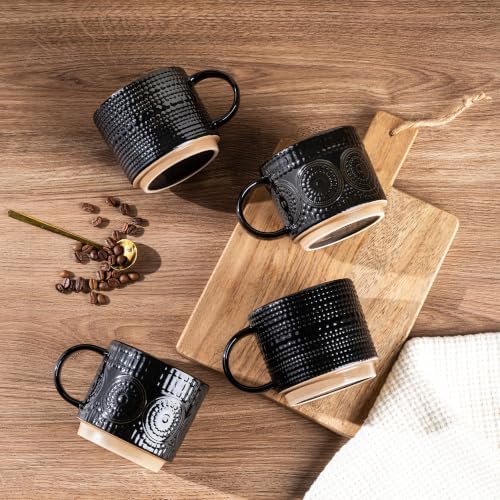 GBhome 12OZ Stackable Coffee Mugs, Ceramic Coffee Mugs with Texture Patterns for Man,Woman,Dad,Mom, Modern Coffee Mugs Set of 4 for Latte/Cappuccino/Cocoa. Dishwasher&Microwave Safe - Image 5