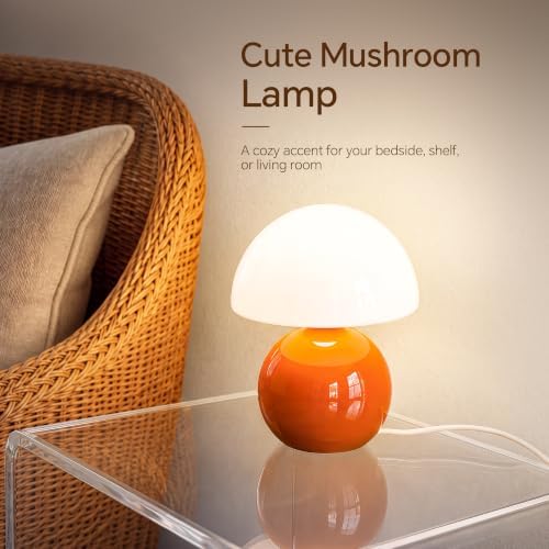 Dawnwake Mushroom Lamp Table Lamp for Bedroom-Small Desk Table Lamps,Orange - Image 2