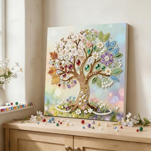 Xylzzuit Pearl Painting Kit with Frame All Inclusive 9.84x9.84IN DIY Gemstone Diamond Art Craft Supplies for Adults Beginners Craft Lovers Living Room Wall Desktop Decor Gift (Tree of Life) - Image 2