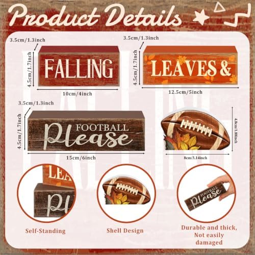 Moucuny 4 Pcs Fall Football Table Decor Farmhouse Tiered Tray Sign Set - Image 3
