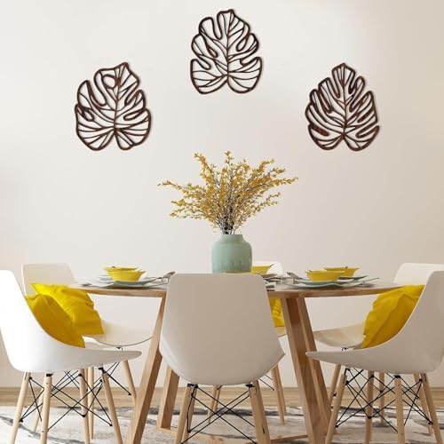 Palm Leaves Wood Wall Decor , 3Pcs Tropical Wall Art Jungle Decor, Wooden Natural Leaves Plant Wall Decor, Vintage Tropical Plant Plaque for Home Living Room Kitchen Bedroom Bathroom & Garden, Brown - Image 4