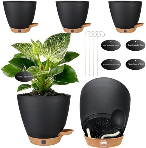 6" Self Watering Pots for Indoor Plants(5-Pack), Small Plastic Planters by Fielda