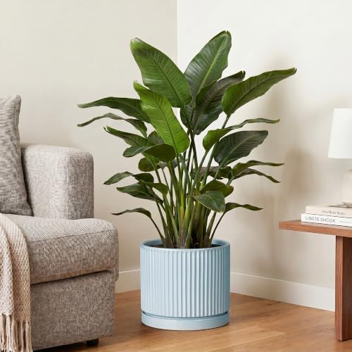 10 Inch Plant Pot, Ceramic Pots for Plants with Tray, Light Blue - Image 4