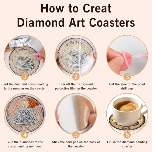 Diamond Art Coasters Kit for Adults, 8PCS Coffee Coasters with Holder - Image 5