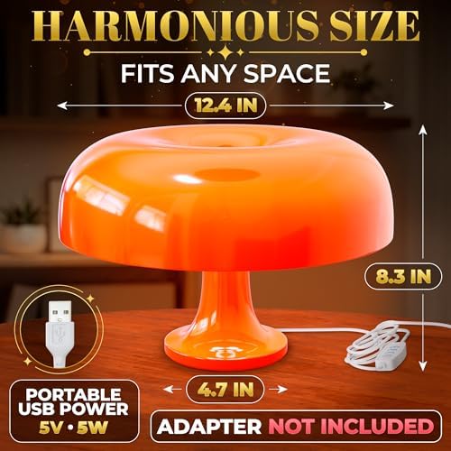 Orange Mushroom Table Lamp for Bedroom; ABS + PVC Build (not Glass) - Image 2