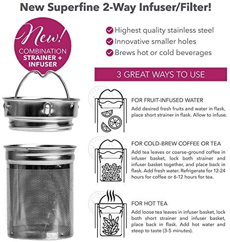 Teabloom All-Purpose Beverage Tumbler – 15 oz / 450 ml Insulated Glass Bottle – Tea, Coffee, Fruit Infused Water – All-Temperature Travel Mug – Stainless Steel Infuser Basket – The Wayfarer Tumbler - Image 5