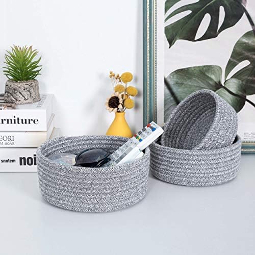 MINTWOOD Design Set of 3 Cotton Rope Nesting Bowls, Small Catch All Basket, Cute Closet Baskets and Bins for Shelves, Mini Table Basket Organizer for Small Accessories, Light Gray Mix - Image 3