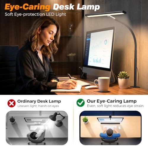 Airlonv LED Desk Lamp with Clamp, 17" Stepless Dimming Light, Black - Image 6