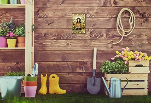 Girl Gift Garden Sunflower Decor I Just Want To Work In My Garden and Hang Out With My Cat Retro Metal Tin Sign Vintage Art Sign for Home Fence Porch Room Wall Decor Poster 8x12 in - Image 3