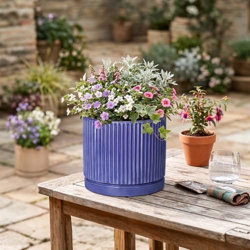 Ceramic Flower Pots, 8 Inch Plant Pot, Round Pots for Plants, Blue - Image 4