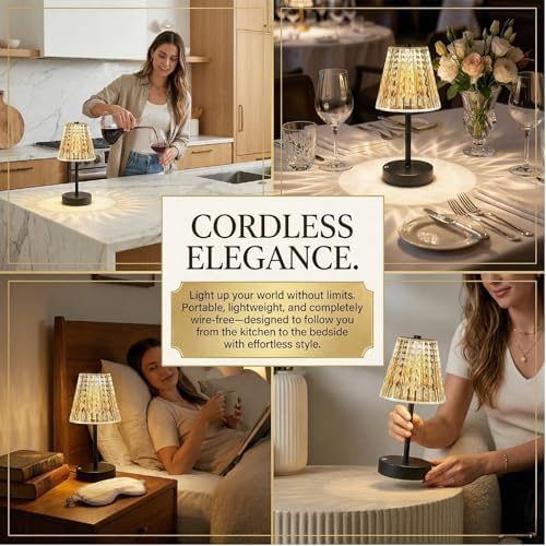 Black Cordless Lamps Rechargeable Set of 2,Small Battery Operated Table Lamp Wireless,Mini Table Lamp for Restaurant Dining Tabletop/Kitchen Counter Top/Bathroom Shower/Plugless Touch Lamp Decorative - Image 3