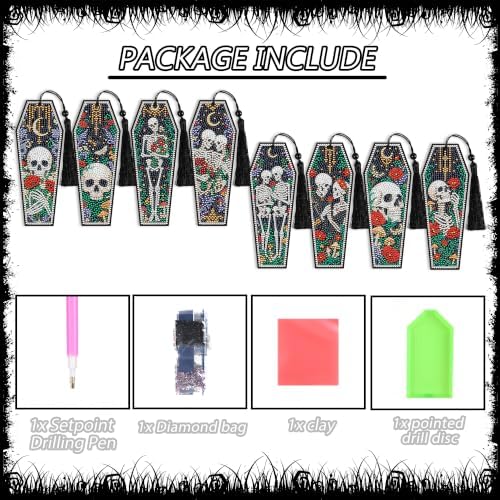 8 Pcs Gothic Diamond Art Bookmark, DIY 5D Kits with Tassels - Image 2